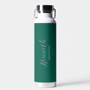 Bouteille D'eau Cyan vert et Titane Moderne Monogramme Bachelor