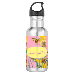 Bouteille D'eau Daffodil Peinture Aquarelle Jaune Rose floral