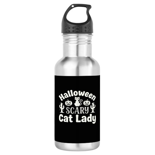 Bouteille D'eau Dame de chat effrayante Halloween_1 (Devant)