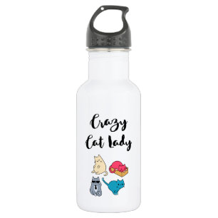 Bouteille D'eau Dame du chat fou et 4 chats mignons