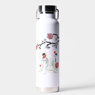 Bouteille D'eau Danser Japon geisha et Fleur Rouge