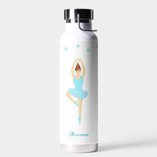 Bouteille D'eau Danseuse de ballet et étoiles sur fond blanc