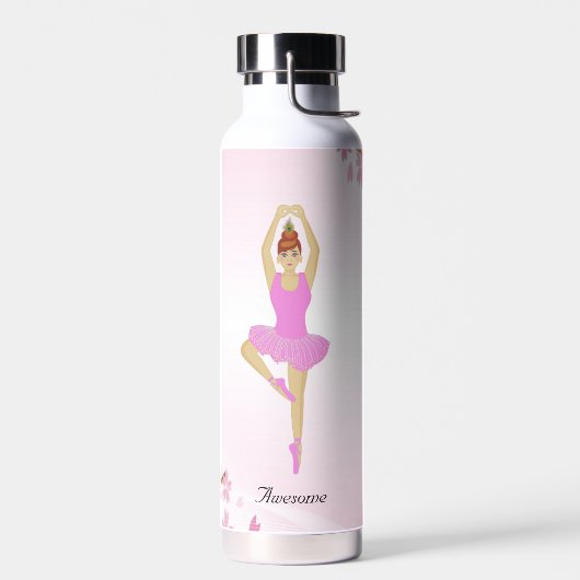 Bouteille D'eau Danseuse de ballet et fleurs sur fond rose clair (Gauche)