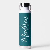 Bouteille D'eau Dark Turquoise Blanc manuscrit Script personnalisé (Avant)