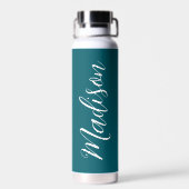 Bouteille D'eau Dark Turquoise Blanc manuscrit Script personnalisé (Arrière)
