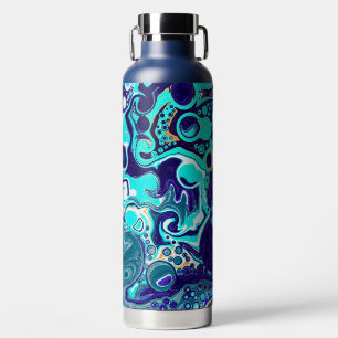 Bouteille d'eau d'art fluide turquoise et bleu