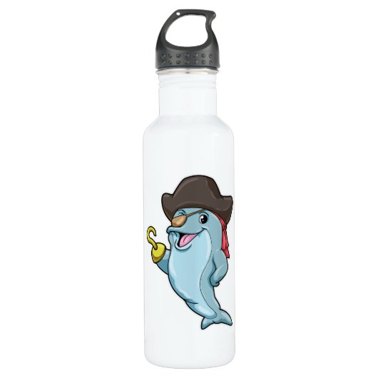 Bouteille D'eau Dauphin comme pirate avec tache oculaire et main c (Devant)