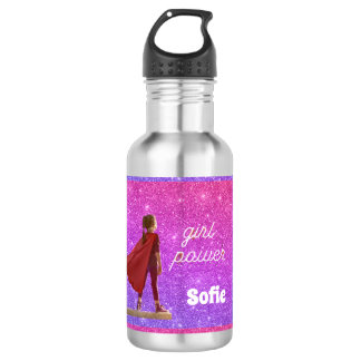 BOUTEILLE D'EAU DE POUVOIR DE FILLE ROSE GLITTÉRY