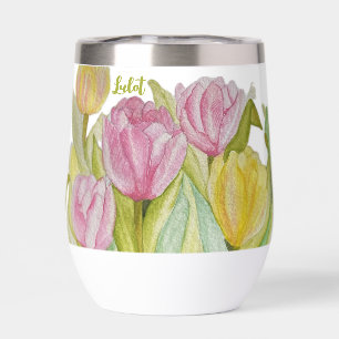 Bouteille d'eau de Tulipe rose et jaune