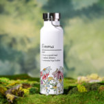 Bouteille D'eau Définition de nom avec bordure Fleur sauvage moder<br><div class="desc">Bouteille d'eau fleur sauvage avec définition de nom personnalisé. Le modèle de personnalisation est prêt pour vous à ajouter votre nom et votre définition choisie, en listant 3 attributs personnels, caractéristiques ou compétences qui pourraient être vraies, drôles, bonnes ou mauvaises. Le design comprend des fleurs sauvages de campagne aquarelle, y...</div>