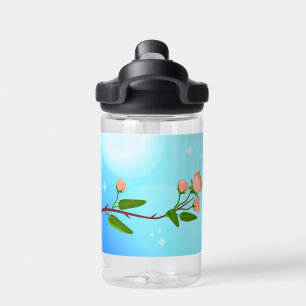 Bouteille D'eau Dégradé du ciel bleu avec branche de ressort fleur