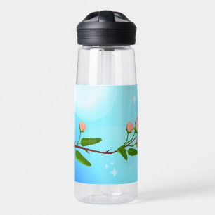 Bouteille D'eau Dégradé du ciel bleu avec branche de ressort fleur