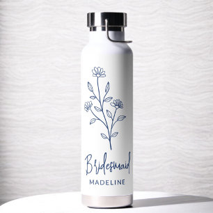 Bouteille D'eau Demoiselle d'honneur bleu marine Fleur de nom Ente
