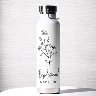 Bouteille D'eau Demoiselle d'honneur Nom manuscrit floral Enterrem