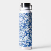 Bouteille D'eau Dentelle blanche en bleu (Arrière)