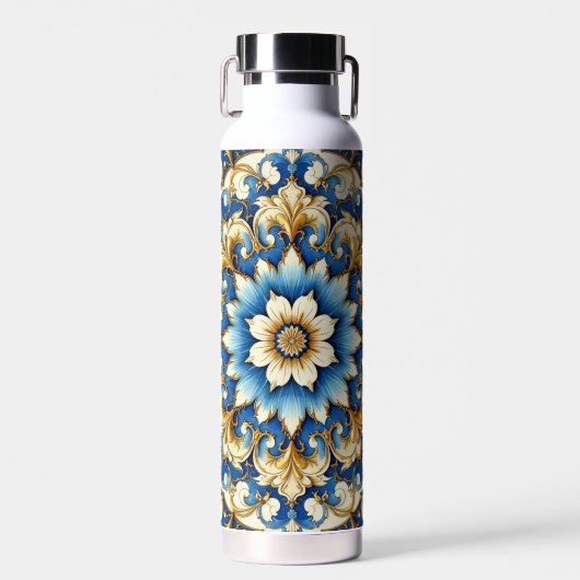 Bouteille D'eau Design floral ton bleu (Avant)