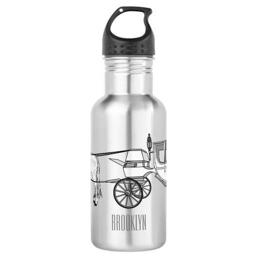 Bouteille D'eau dessin animé mariage cheval & calèche (Devant)