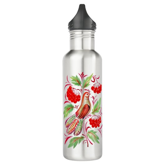 Bouteille D'eau Dessin d'un coucou dans le style folklorique. (Gauche)