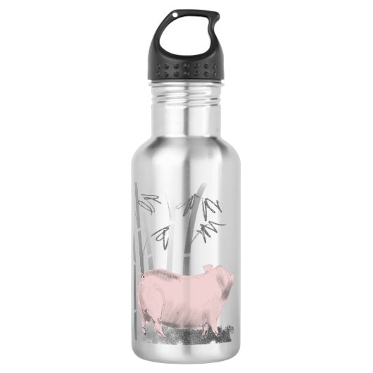 Bouteille D'eau Dessin original Cochon et bambou (Devant)