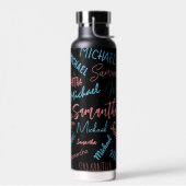 Bouteille D'eau Deux noms couples motif monogramme bleu rose clair (Gauche)