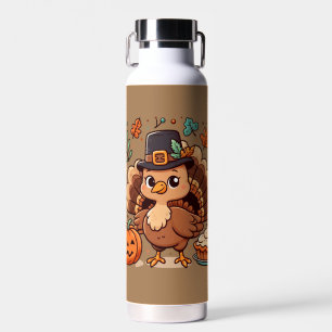 Bouteille D'eau Dinde et citrouille de Thanksgiving de dessin anim