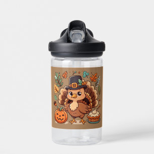 Bouteille D'eau Dinde et citrouille de Thanksgiving de dessin anim