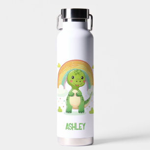 Bouteille D'eau Dino Arc-En-Ciel Coloré Avec Nom Enfants