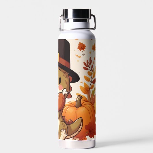 Bouteille D'eau Dinosaur de Thanksgiving mignon (Arrière)
