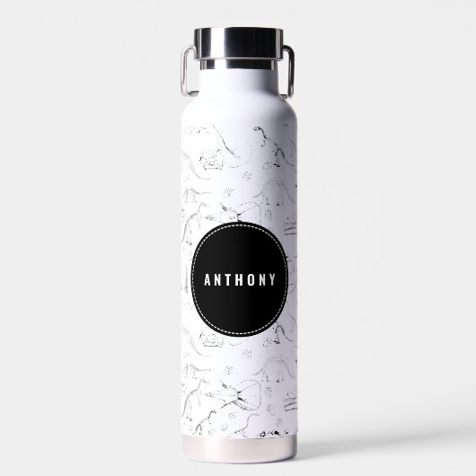 Bouteille D'eau Dinosaur Os Fossiles Nom Personnalisé École (Avant)