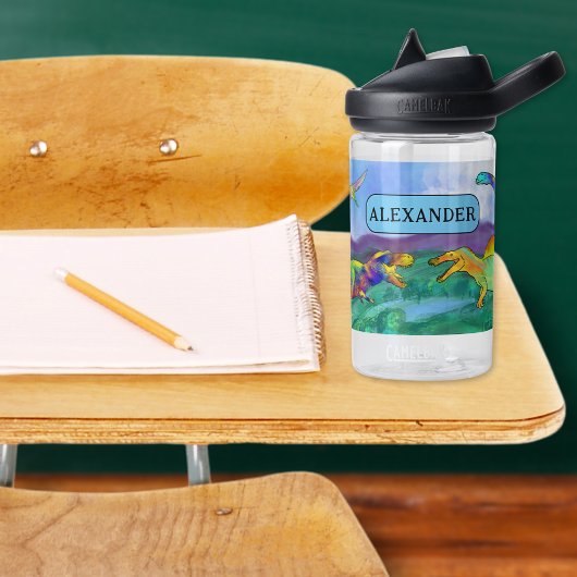 Bouteille D'eau Dinosaure coloré ajouter nom école