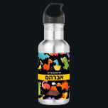 Bouteille D'eau Dinosaure personnalisé hébreu<br><div class="desc">Cette jolie bouteille d'eau colorée est amusante et cool. Les dinosaures aux couleurs vives et amicaux sont toujours un favori pour le retour à l'école et les noms HEBREW & English de votre enfant à l'avant et au centre rendront leur premier jour de retour à l'école super spécial! Pour taper...</div>