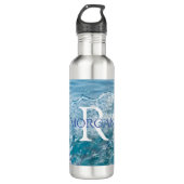 Bouteille D'eau do-it-yourself Monogramme & Nom Bleu & Blanc, Eau (Devant)