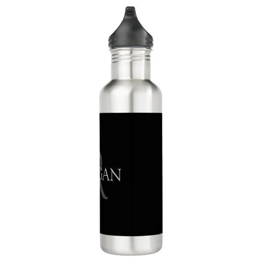 Bouteille D'eau do-it-yourself Monogramme & Nom, Noir classique, T (Droite)
