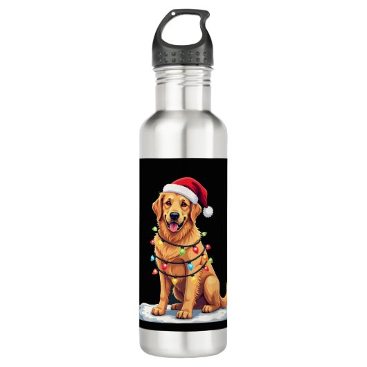Bouteille D'eau Dog Golden Retriever Santa Christmas Xmas Lights ( (Devant)