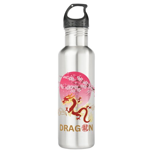 Bouteille D'eau Dragon avec fleur de cerisier (Devant)