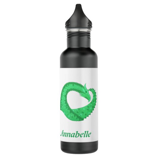 Bouteille D'eau Dragon coeur vert personnalisé sur blanc (Gauche)
