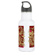 Bouteille D'eau Dragon d'or embouti sur papier satin rouge (Dos)