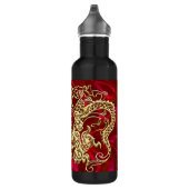 Bouteille D'eau Dragon d'or embouti sur papier satin rouge (Droite)