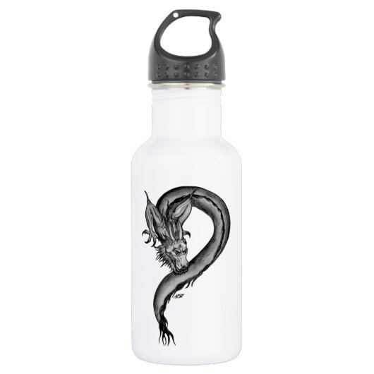 Bouteille D'eau Dragon noir et blanc (Devant)