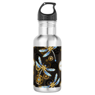 Bouteille D'eau Dragonflies de Steampunk sur arrière - plan rayé b