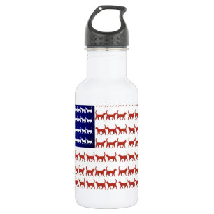 Bouteille D'eau Drapeau 4 juillet chat rouge blanc et bleu