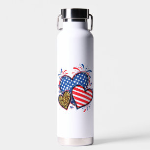 Bouteille D'eau Drapeau Américain Cœur Léopard Sublimation-64210