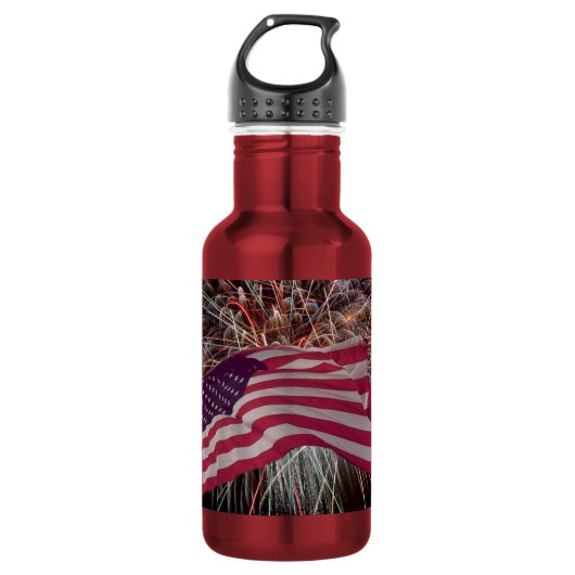 Bouteille D'eau Drapeau américain et feux d'artifice (Devant)