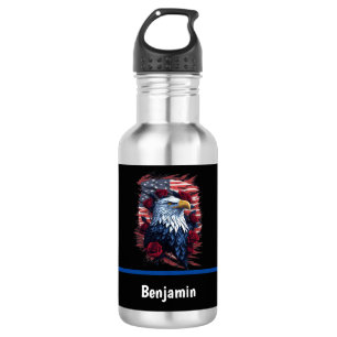 Bouteille D'eau Drapeau américain USA Aigle Roses Rouge Blanc Bleu