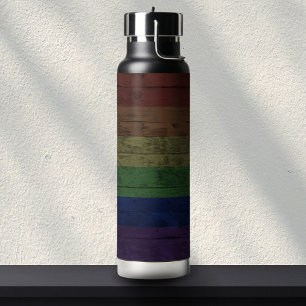 Bouteille D'eau Drapeau arc-en-ciel Gay pride en bois rustique