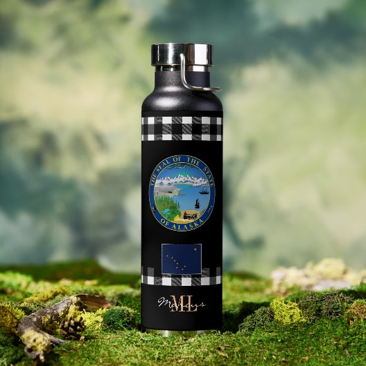 Bouteille D'eau Drapeau de l'Alaska Patriotique isolée (Extérieur)