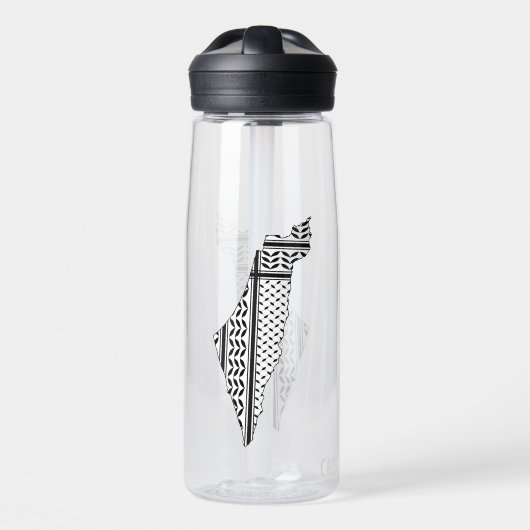 Bouteille D'eau Drapeau palestinien et carte avec Motif Keffiyeg (Avant)