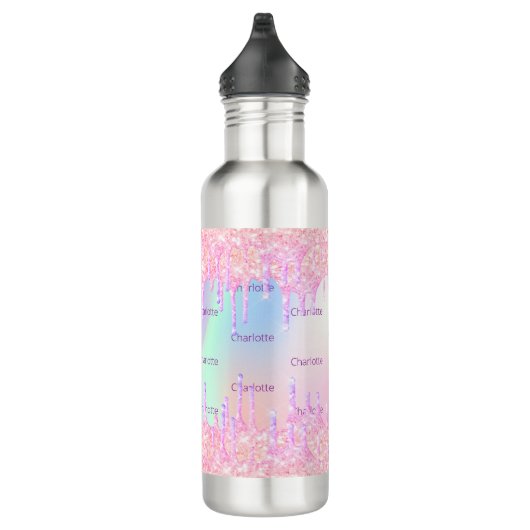 Bouteille D'eau Draps holographiques rose nom fille (Droite)