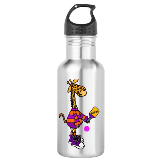 Bouteille D'eau Drôle Giraffe Jouer Pickleball (Devant)