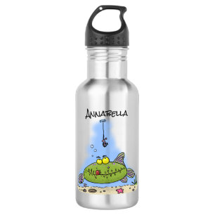 Bouteille D'eau Drôle gras affamé poisson vert dessin de pêche